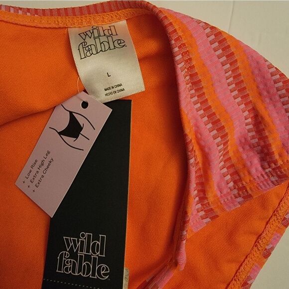 🆕️👙Striped Pink and Orange Bikini Bottom With Bead Detail, Sz L - Picture 8 of 8